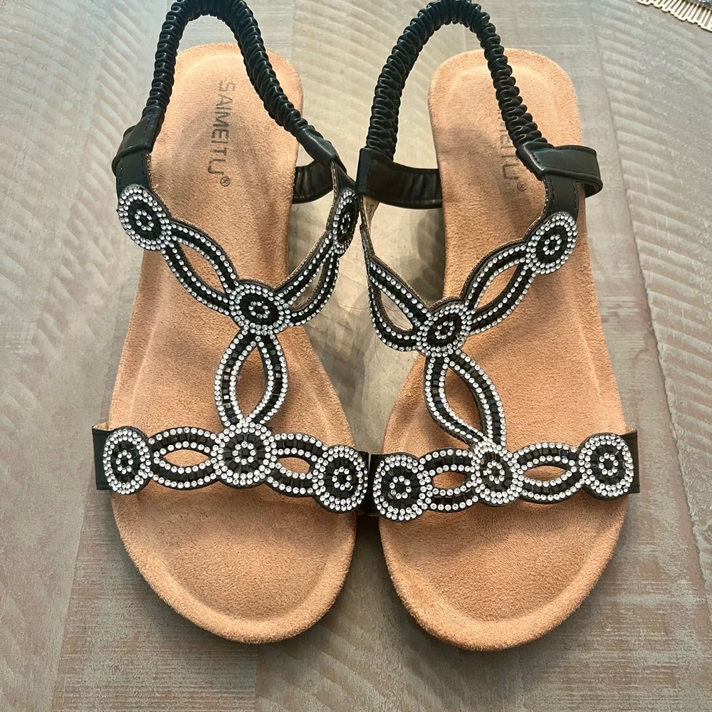 Women's Embellished Black Dressy Sandals